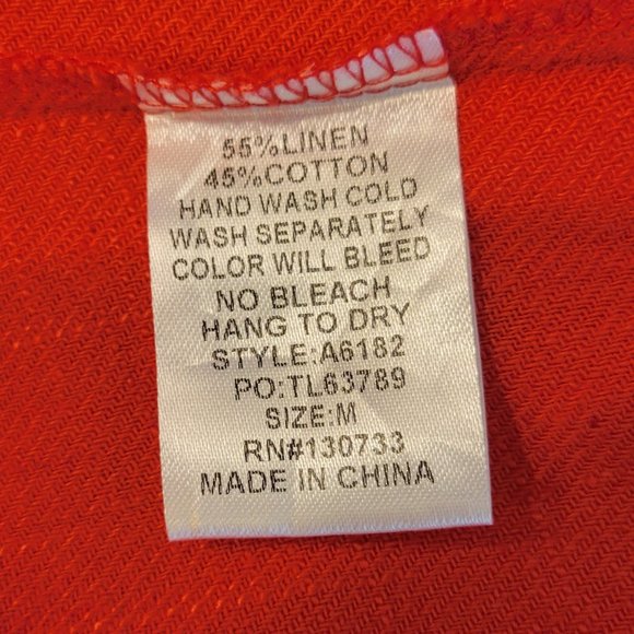 Umgee Tomato Red Linen Blend Over-Sized Boho Tunic with Frayed Hem - Picture 9 of 9
